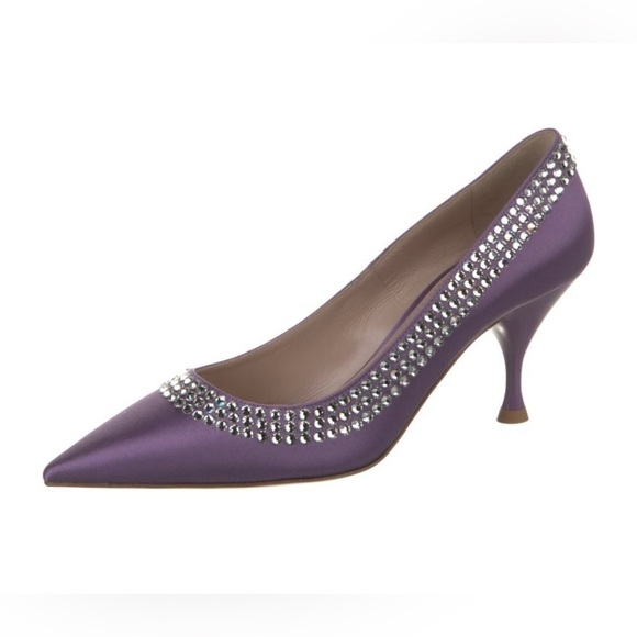 MIU MIU Pastel Lavender Purple Summer Satin Crystal Embellishment Heels 36 NWT - Picture 4 of 8